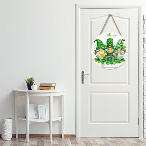 St Patricks Day Door Sign Round 8 X 8 Inches Happy St Patrick's Day Welcome Wall Pediment Holiday Irish Shamrock Summer Spring Door Hanger