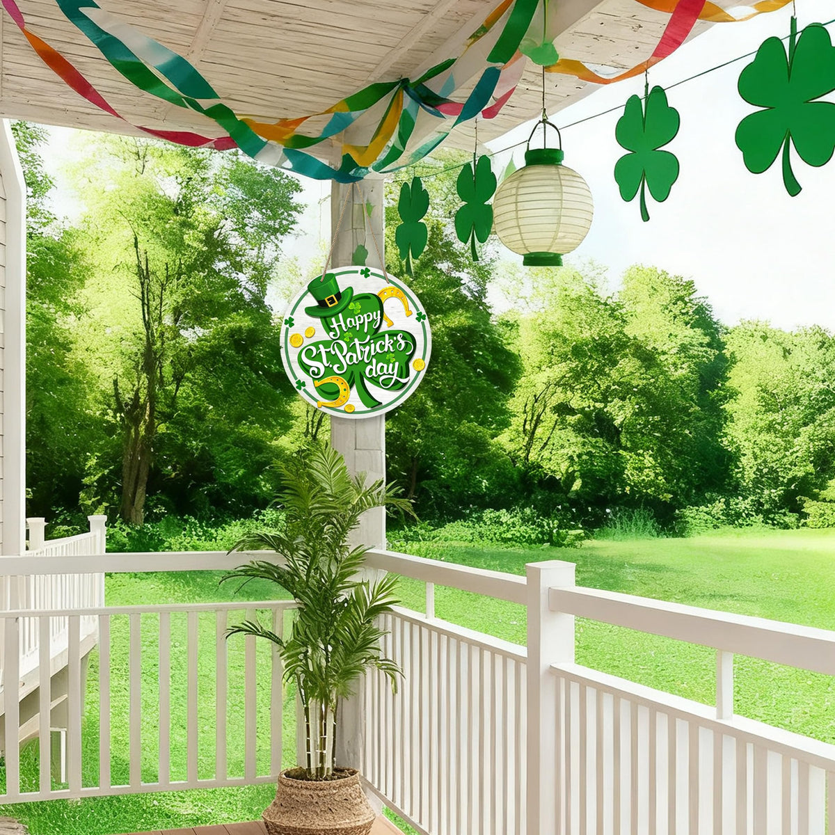 Happy St Patricks Day Decor, Front Door Sign, Green Shamrock Clover St. Patrick's day Wood Door Hanger, Spring Rustic Wooden Wreath
