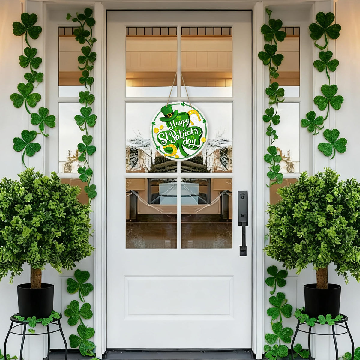 Happy St Patricks Day Decor, Front Door Sign, Green Shamrock Clover St. Patrick's day Wood Door Hanger, Spring Rustic Wooden Wreath