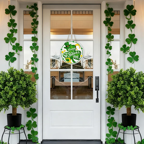 Happy St Patricks Day Decor, Front Door Sign, Green Shamrock Clover St. Patrick's day Wood Door Hanger, Spring Rustic Wooden Wreath