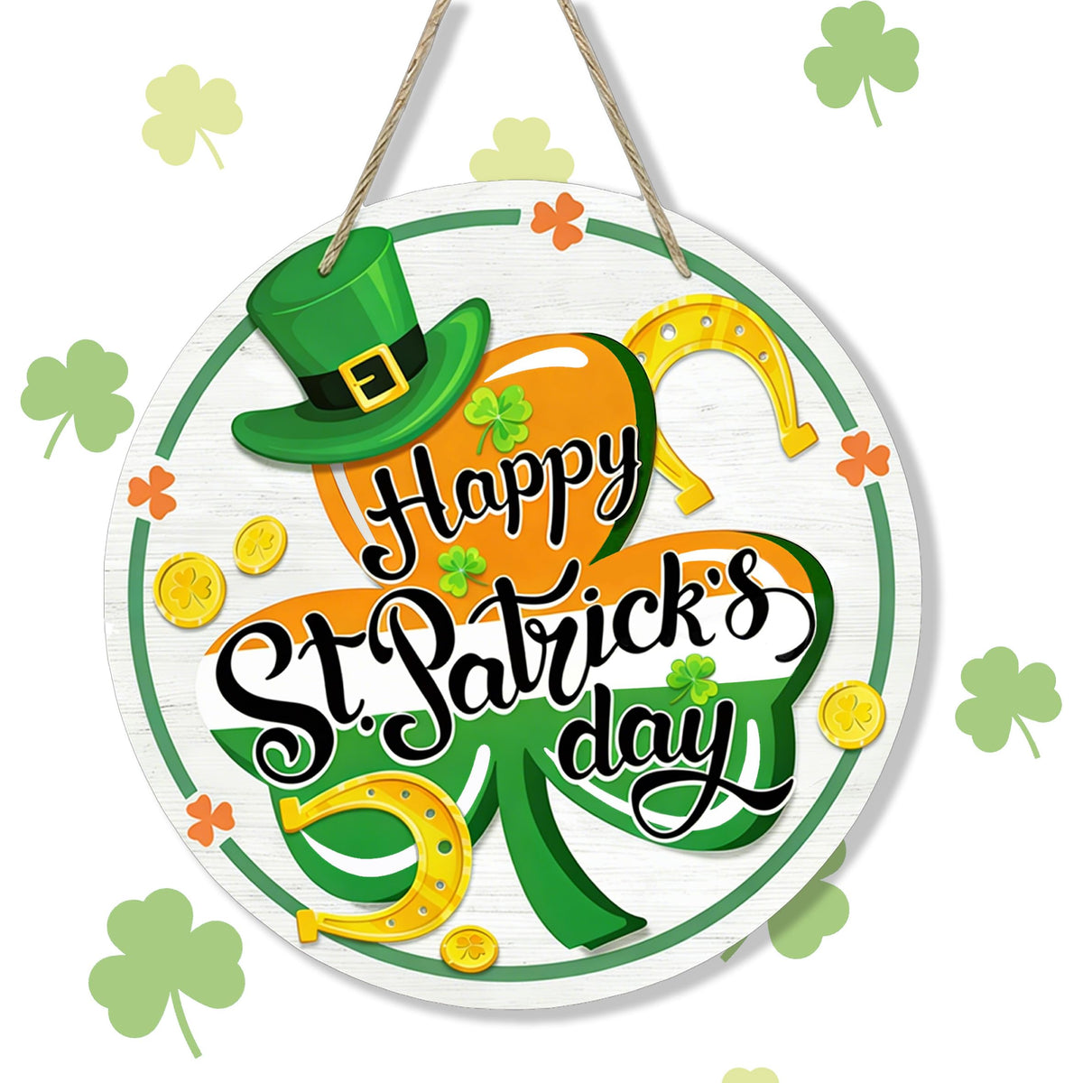 St Patricks Day Decor, Front Door Sign, Green Shamrock Clover St. Patrick's day Wood Door Hanger
