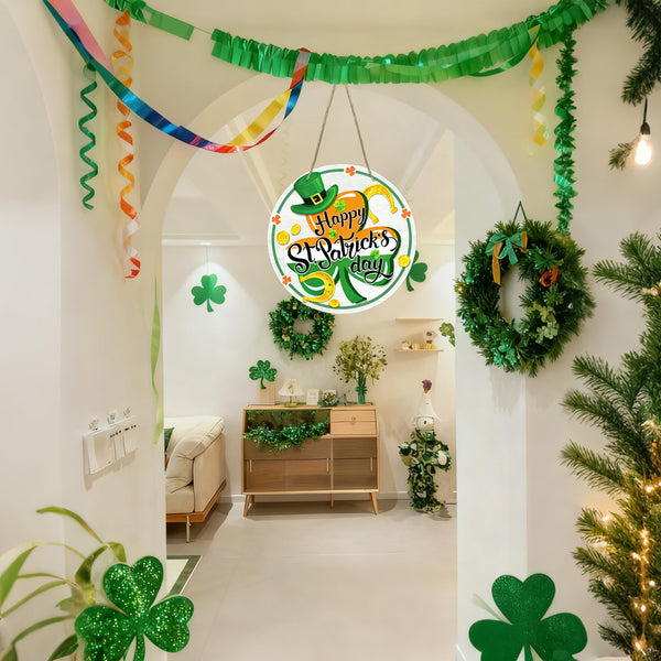 St Patricks Day Decor, Front Door Sign, Green Shamrock Clover St. Patrick's day Wood Door Hanger