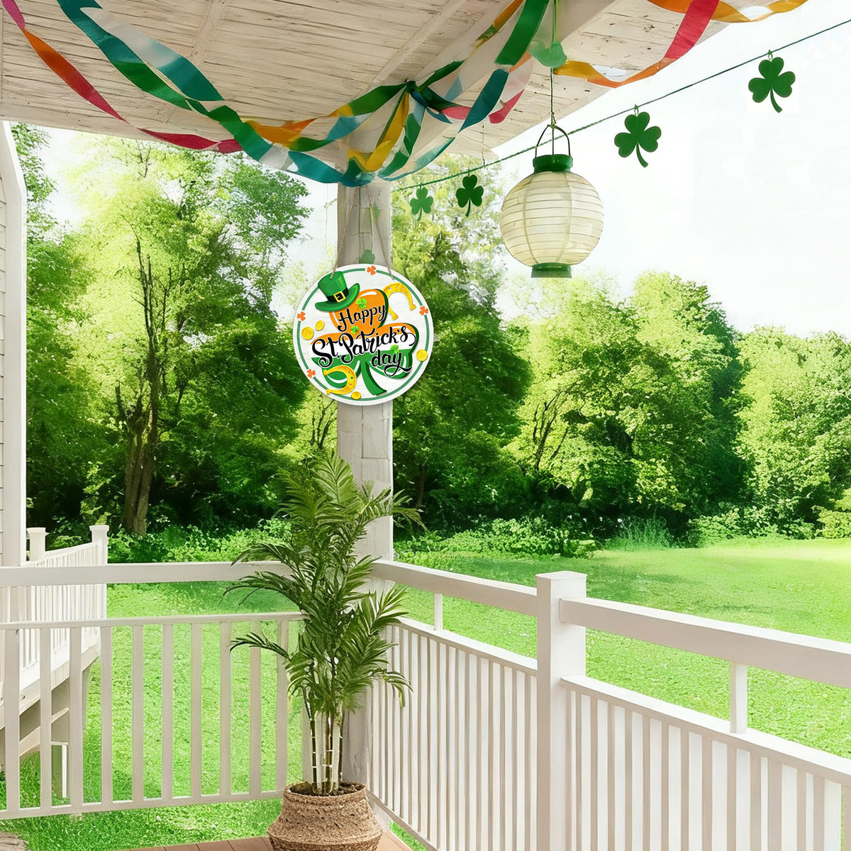 St Patricks Day Decor, Front Door Sign, Green Shamrock Clover St. Patrick's day Wood Door Hanger