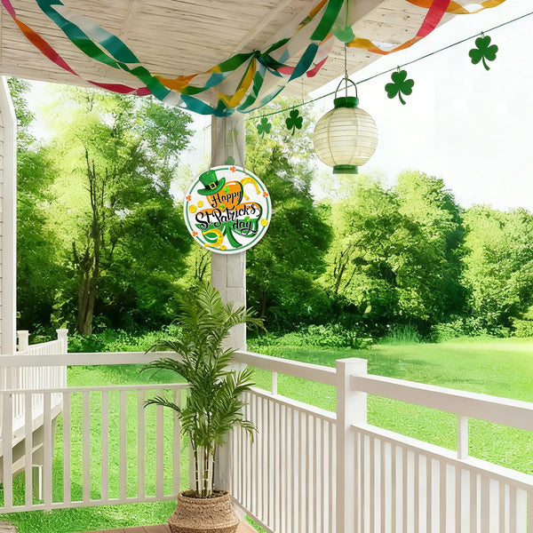 St Patricks Day Decor, Front Door Sign, Green Shamrock Clover St. Patrick's day Wood Door Hanger