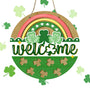 St Patricks Day Rainbow Front Door Sign, Welcome Shamrock Clover Wood Door Hanger Outdoor Outside Porch Decor