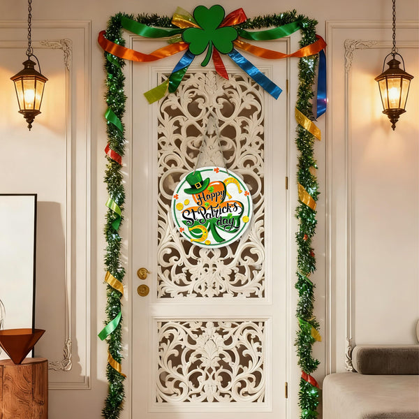 St Patricks Day Decor, Front Door Sign, Green Shamrock Clover St. Patrick's day Wood Door Hanger