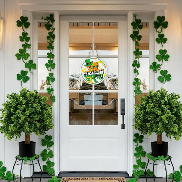 St Patricks Day Decor, Front Door Sign, Green Shamrock Clover St. Patrick's day Wood Door Hanger