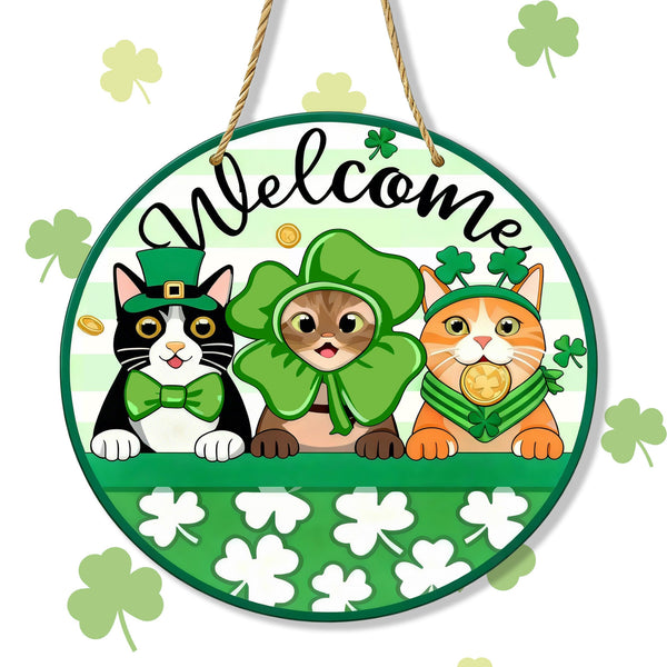 Welcome St Patricks Day Decor, St. Patrick's Day Front Door Sign, Green Shamrock Spring Wooden Wreath Hanging Wall Decor