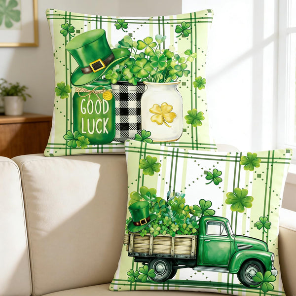 St Patricks Day Throw Pillow Covers 18x18, 4PCS Shamrock Lucky and Blessed