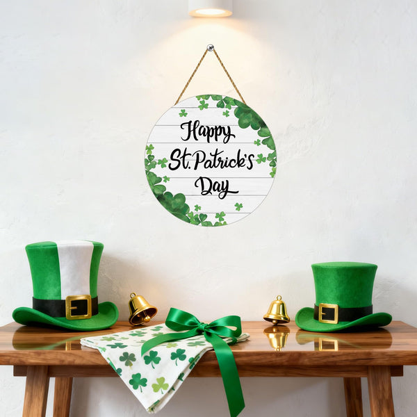 St Patricks Day Wreath Happy St Patricks Day Door Decorations Shamrock Decorations Hanging Sign