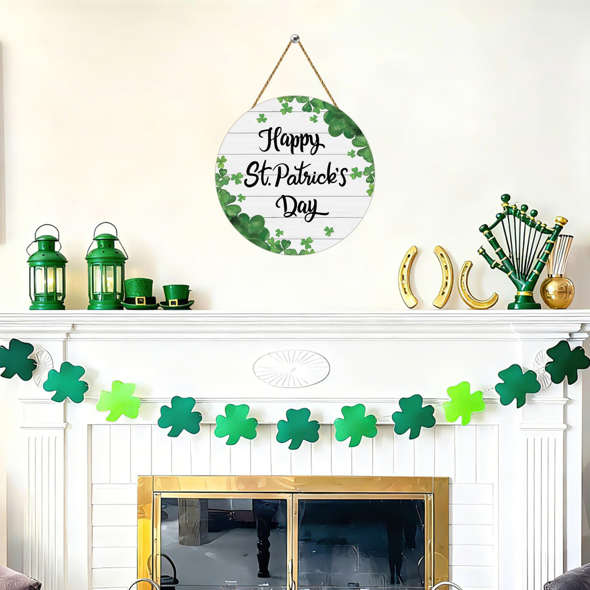 St Patricks Day Wreath Happy St Patricks Day Door Decorations Shamrock Decorations Hanging Sign