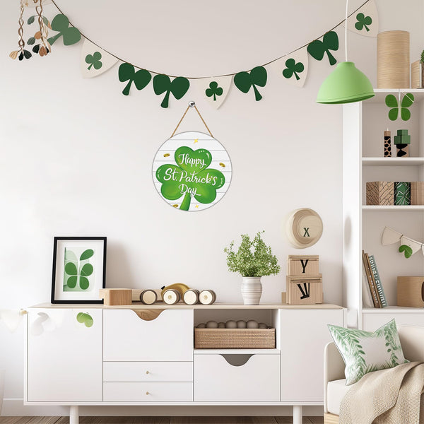 St Patricks Day Wreath Happy St Patricks Day Door Decorations Shamrock Decorations Hanging Sign