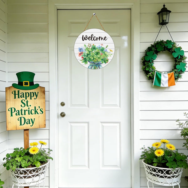 St Patricks Day Wreath St Patricks Day Door Decorations Shamrock Flowers Grass Mason Jar Door Sign