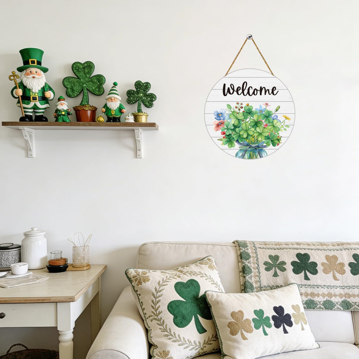 St Patricks Day Wreath St Patricks Day Door Decorations Shamrock Flowers Grass Mason Jar Door Sign
