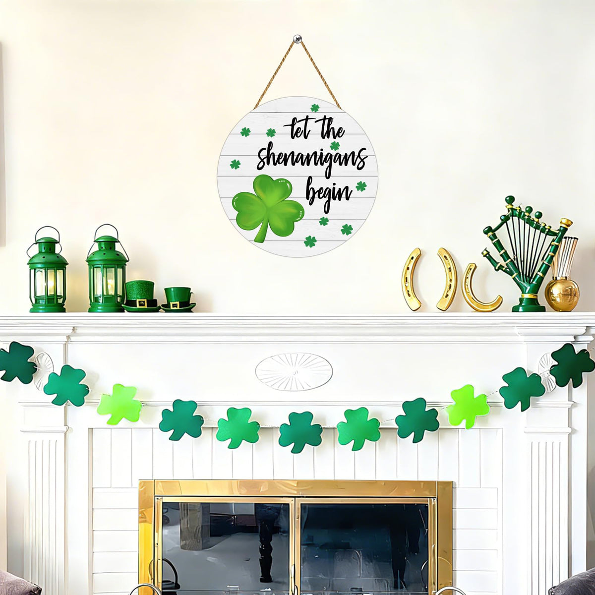 St Patricks Day Wreath St Patricks Day Door Decorations Shamrock Decorations Wooden Shamrock Wreath Front Door Hanger
