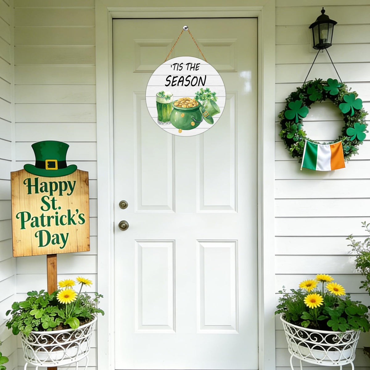 St Patricks Day Wreath St Patricks Day Door Decorations 'Tis The Season Sign Gold Coin Jar Shamrock Door Sign