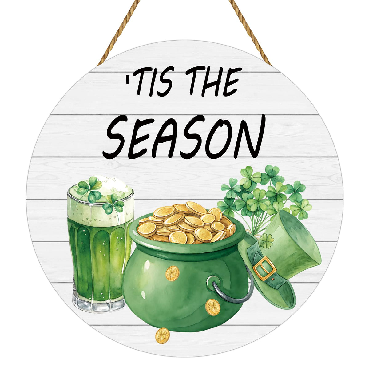 St Patricks Day Wreath St Patricks Day Door Decorations 'Tis The Season Sign Gold Coin Jar Shamrock Door Sign