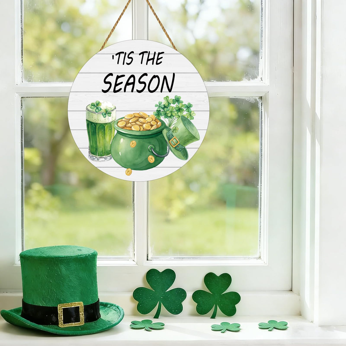 St Patricks Day Wreath St Patricks Day Door Decorations 'Tis The Season Sign Gold Coin Jar Shamrock Door Sign