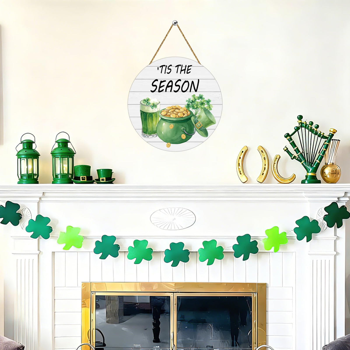 St Patricks Day Wreath St Patricks Day Door Decorations 'Tis The Season Sign Gold Coin Jar Shamrock Door Sign