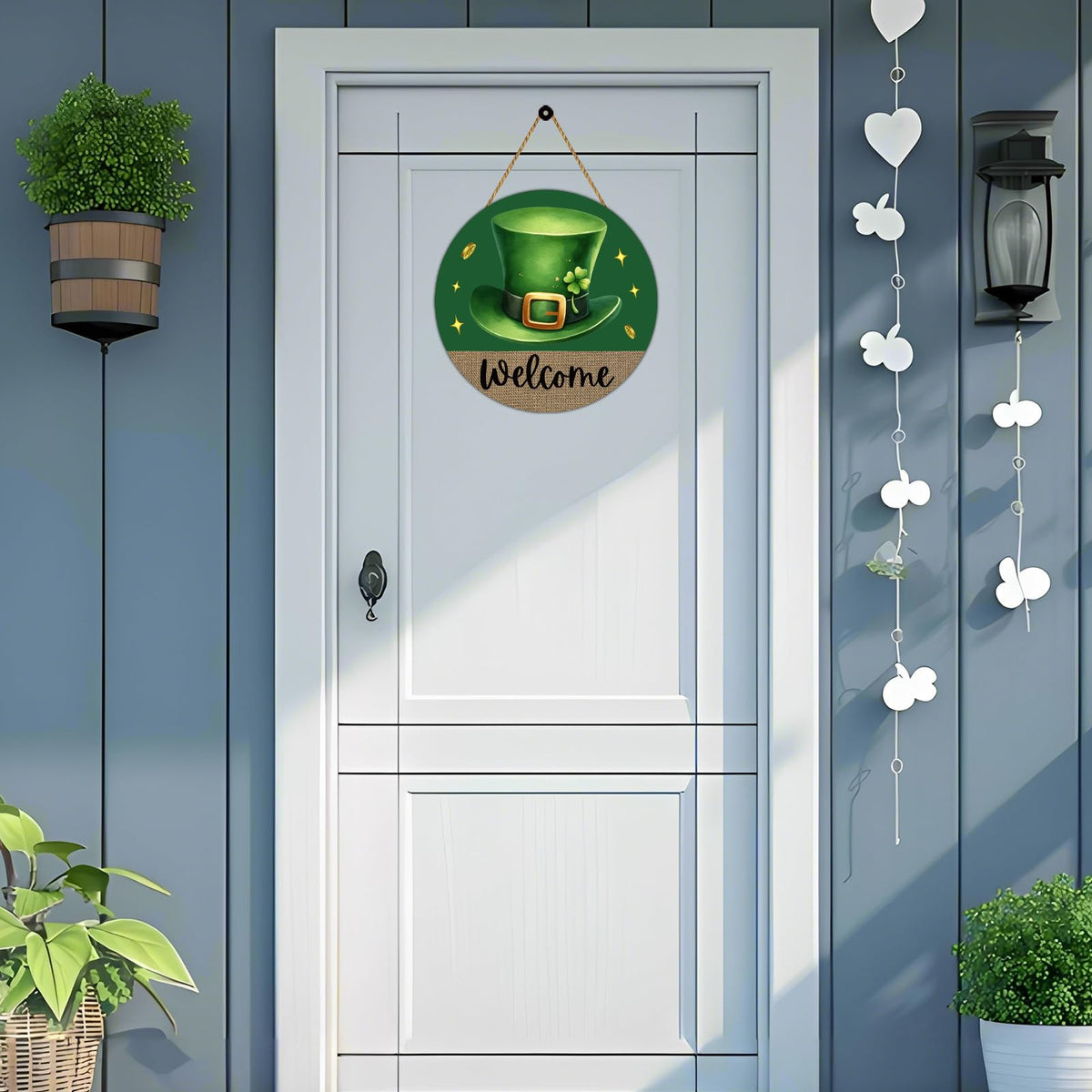 St Patricks Day Wreath St Patricks Day Door Decorations Leprechaun Hat Hanging Decor Wooden Wreaths for Front Door