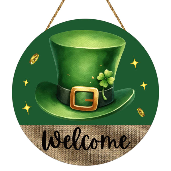 St Patricks Day Wreath St Patricks Day Door Decorations Leprechaun Hat Hanging Decor Wooden Wreaths for Front Door