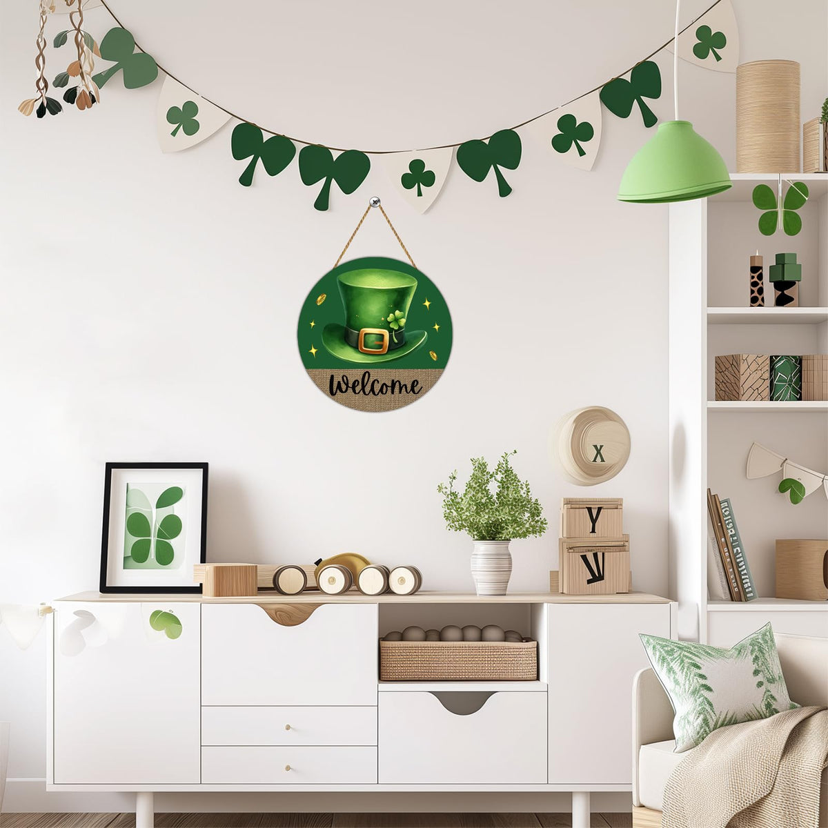 St Patricks Day Wreath St Patricks Day Door Decorations Leprechaun Hat Hanging Decor Wooden Wreaths for Front Door