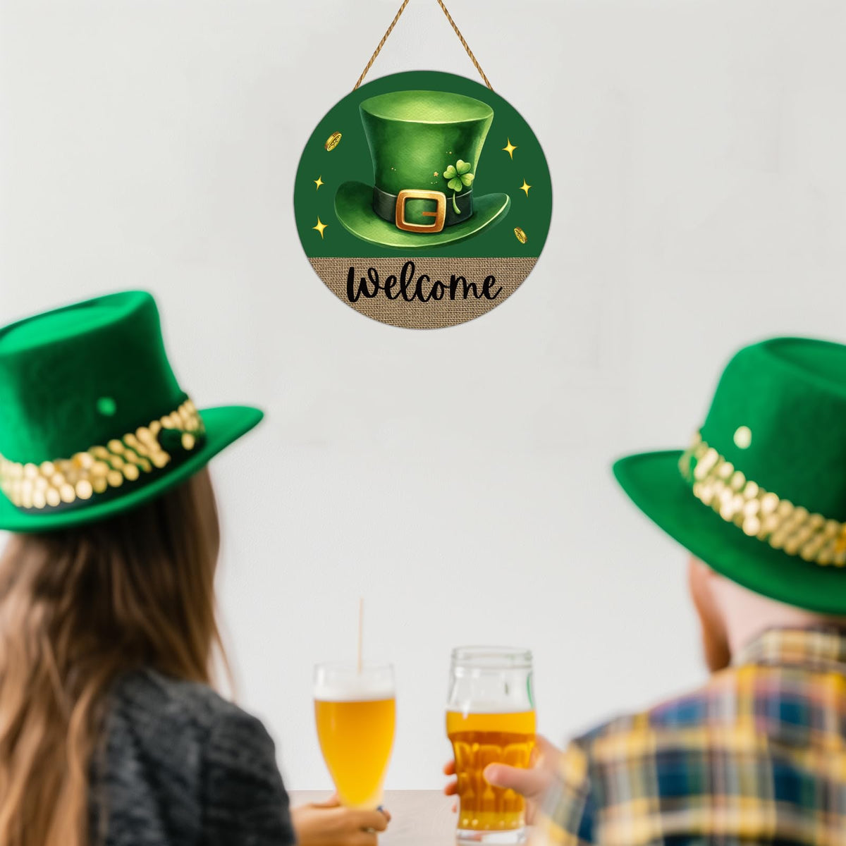 St Patricks Day Wreath St Patricks Day Door Decorations Leprechaun Hat Hanging Decor Wooden Wreaths for Front Door