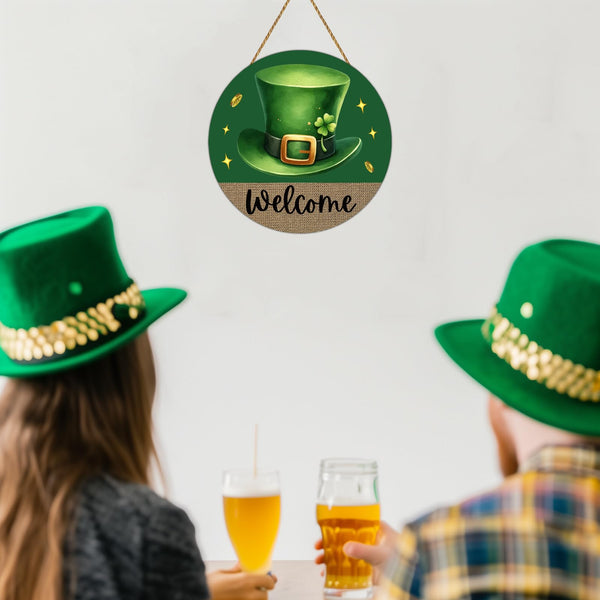 St Patricks Day Wreath St Patricks Day Door Decorations Leprechaun Hat Hanging Decor Wooden Wreaths for Front Door