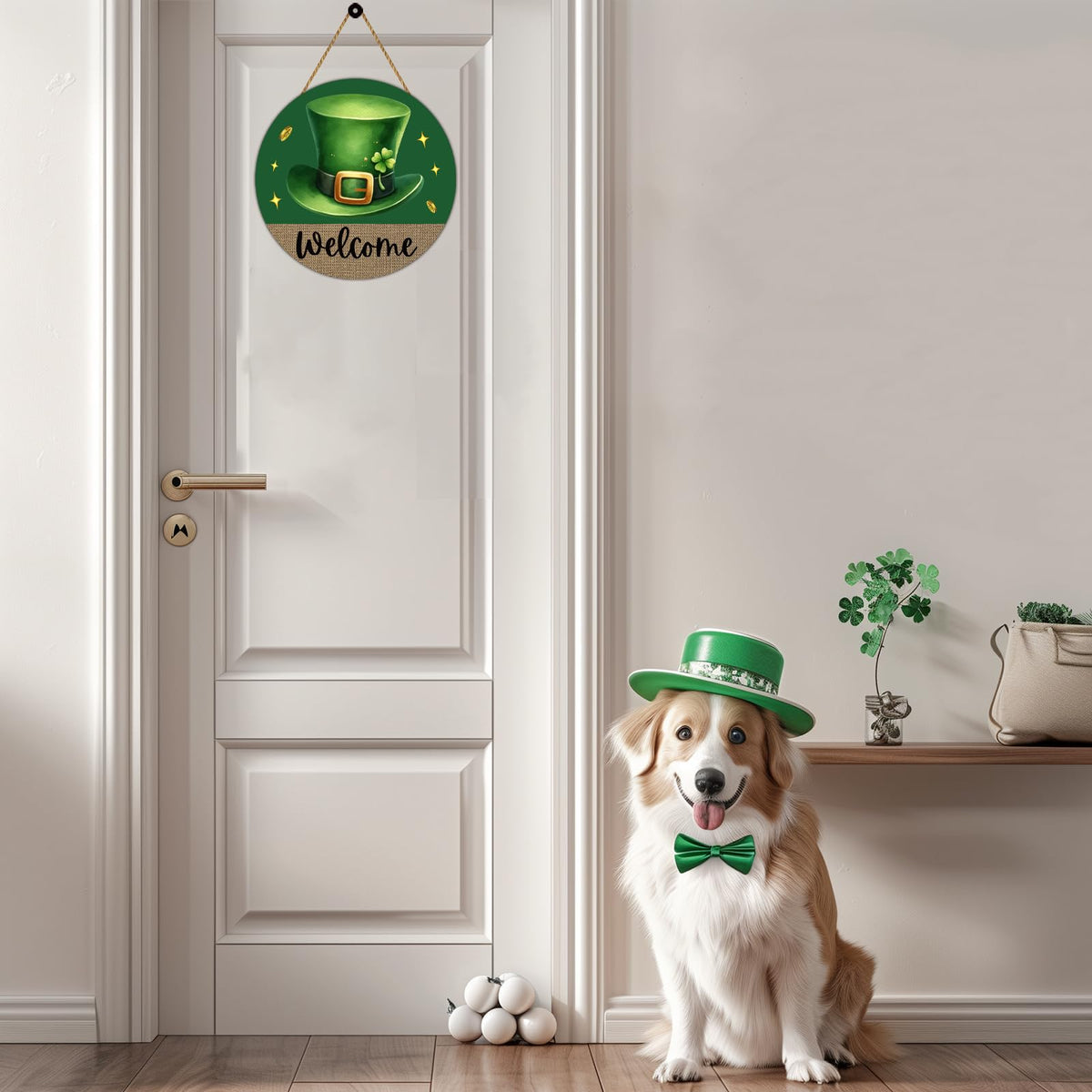 St Patricks Day Wreath St Patricks Day Door Decorations Leprechaun Hat Hanging Decor Wooden Wreaths for Front Door