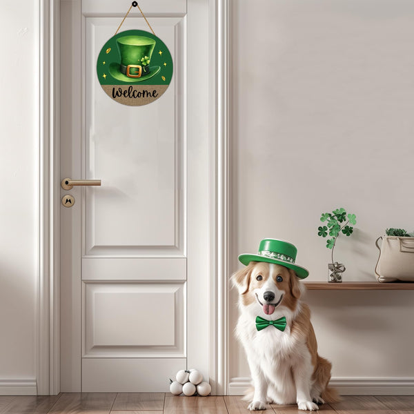 St Patricks Day Wreath St Patricks Day Door Decorations Leprechaun Hat Hanging Decor Wooden Wreaths for Front Door