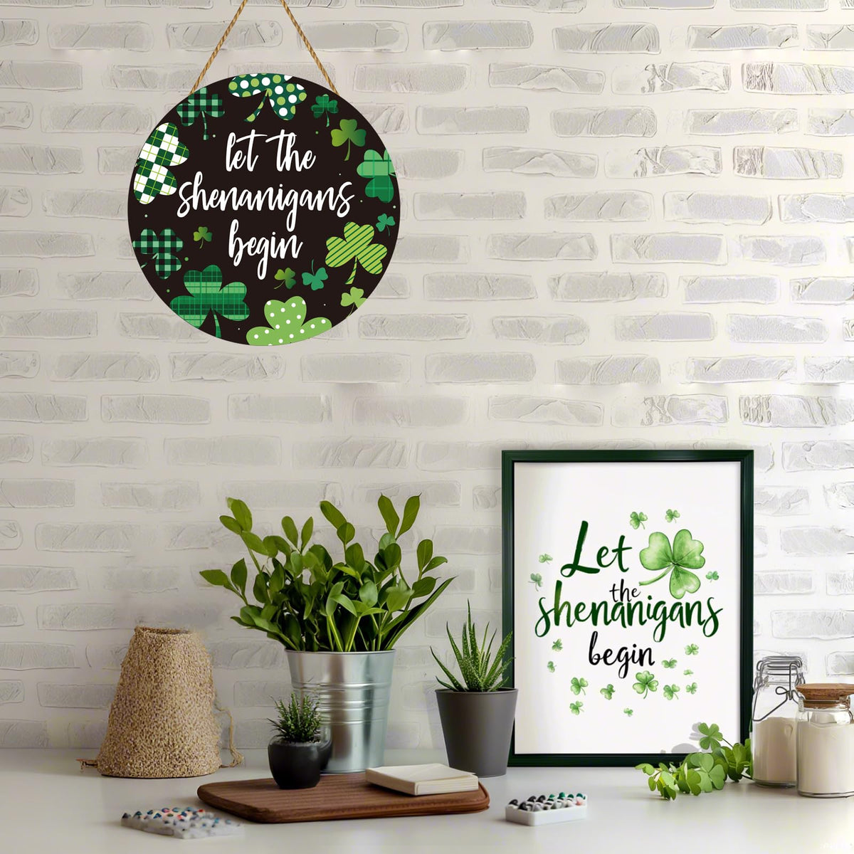 St Patricks Day Wreath St Patricks Day Door Decorations Shamrock Wreath Hanging Decor Wooden Front Door Hanger