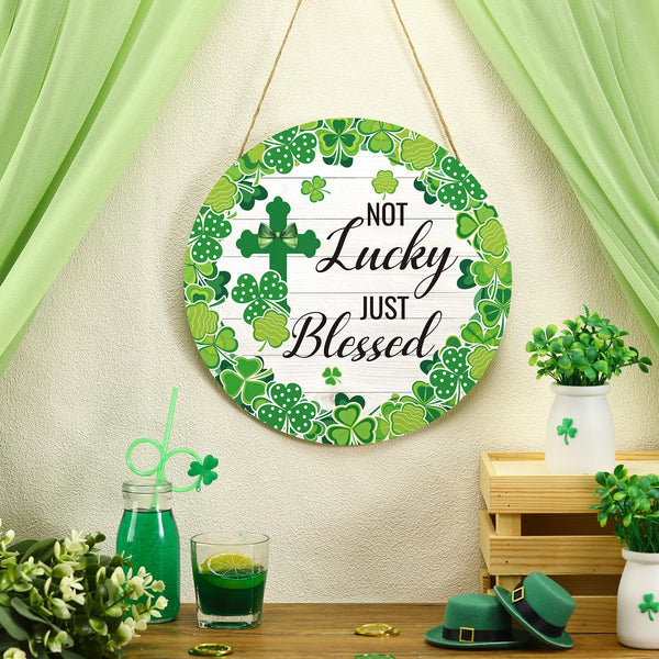 St Patrick's Door Decorations Saint Patricks Day Wreath for Front Door Clover Signs Wooden Shamrocks Wreath Decoration