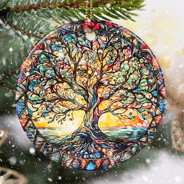 Stained Ceramic Tree of Life Ornament - Christmas Decorations for Office, Room, Home - Holiday Present Ideas