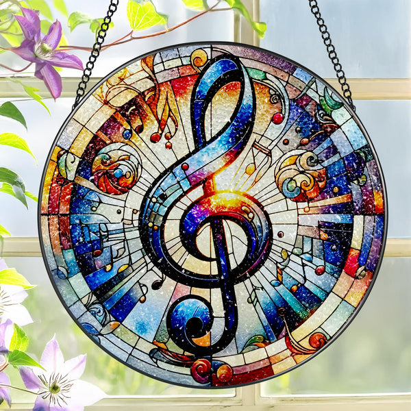 Stained Glass Window Hanging, 8'' Musical Note Suncatcher, Stained Glass Ornament, Suncatchers