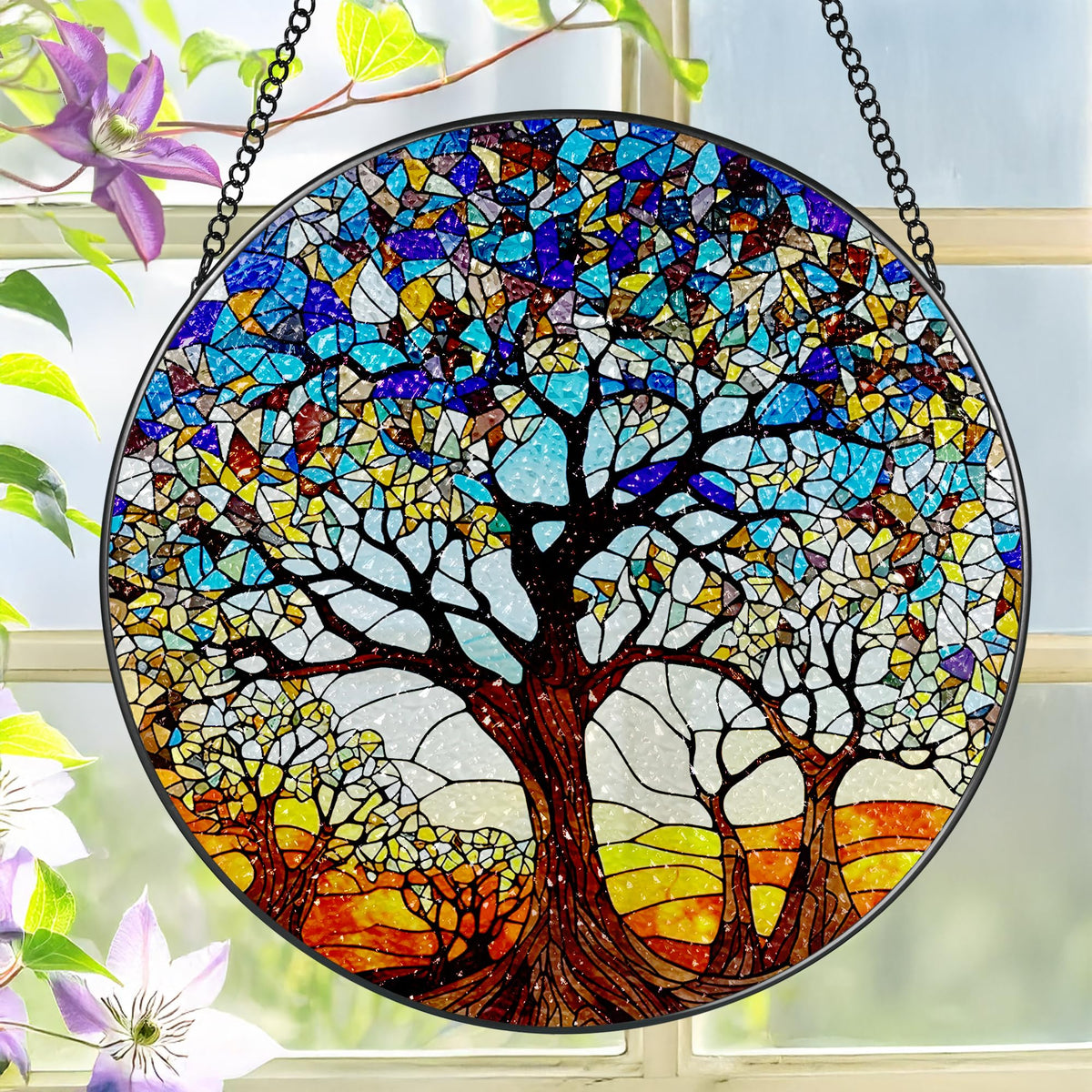 Stained Glass Window Hanging, 8'' Tree of Life Suncatcher, Stained Glass Ornament, Suncatchers Wall Art