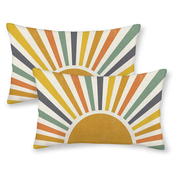 Summer Pillow Covers 12x20 Inch Set of 2, Stripes Yellow Sunshine Decorations