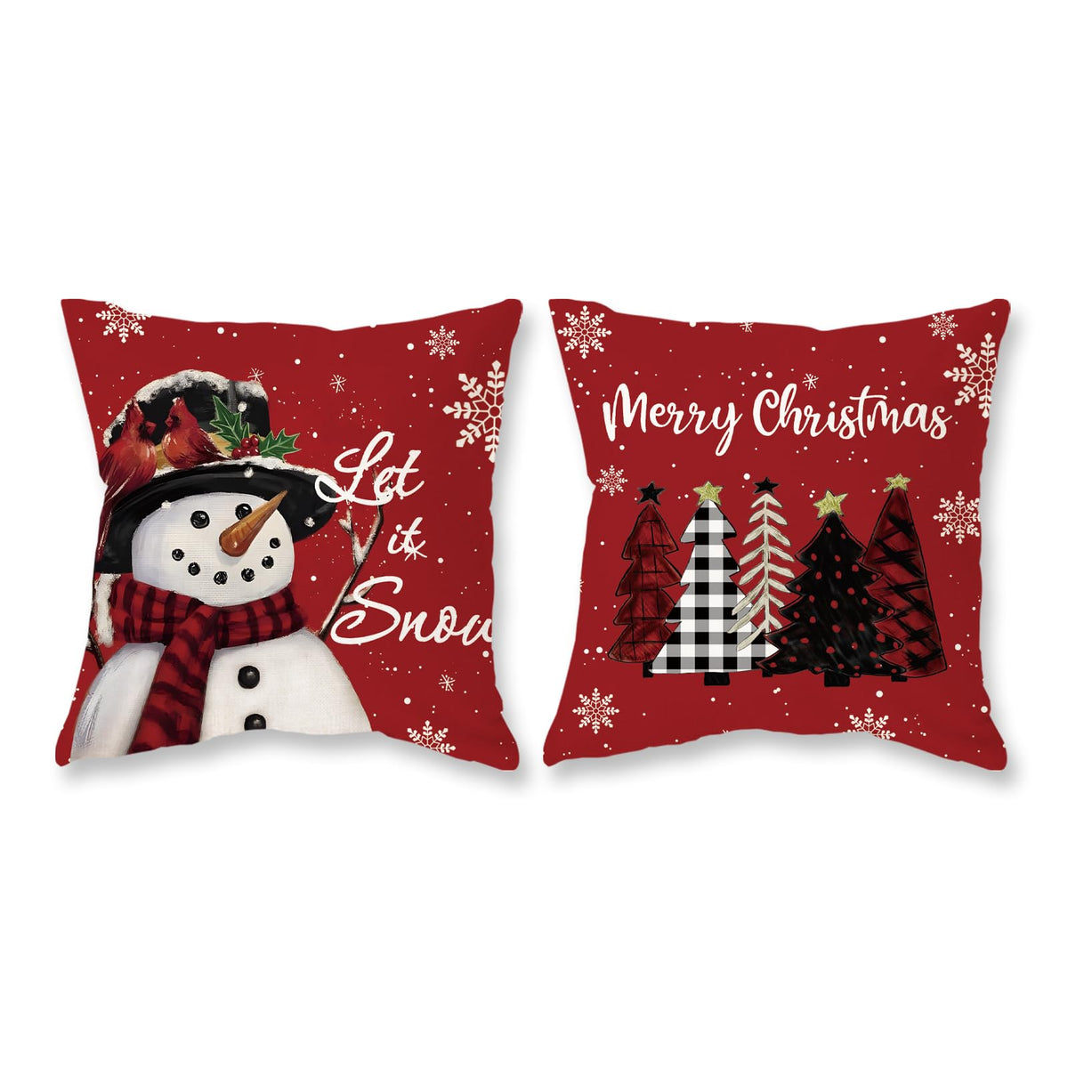 Christmas Pillow Covers 18x18 Set of 2 Let it Snow Snowman Christmas Trees Xmas Throw Cushion Cases