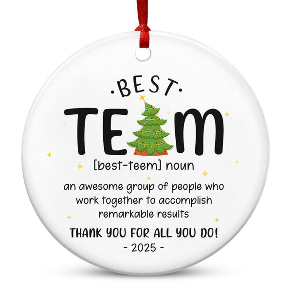 Best Team Ever Gifts - Ceramic Christmas Ornaments 2025 with Card for Christmas Tree Decorations