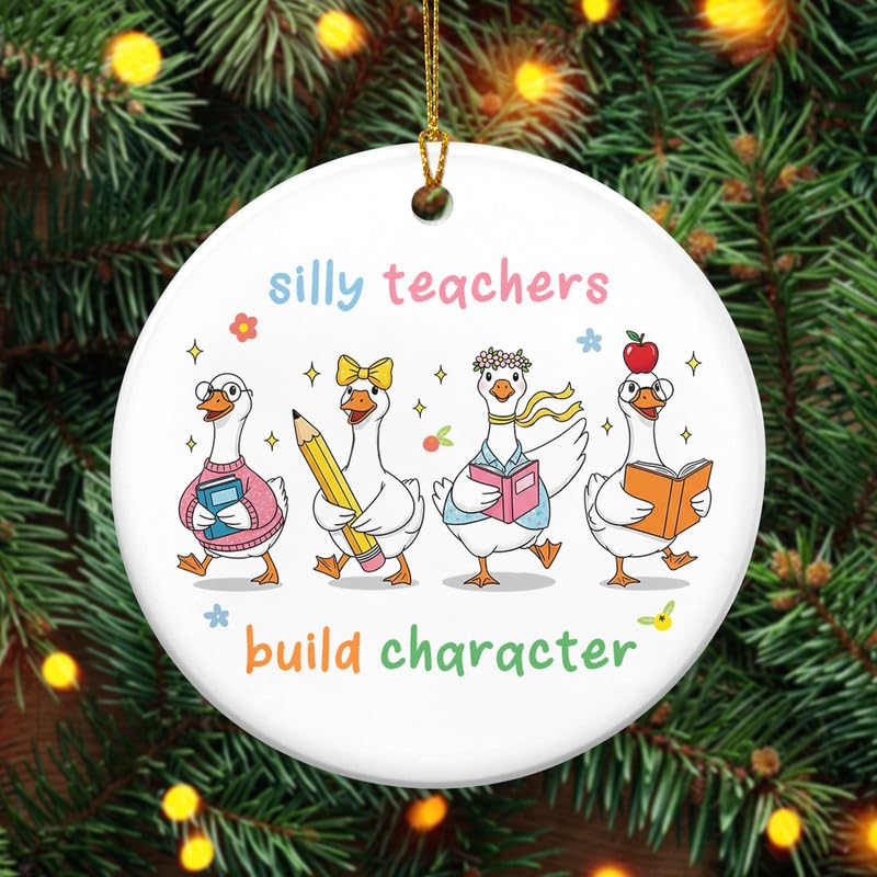 Christmas Funny Teacher Gifts for Women Men - Ceramic Animal Christmas Ornaments 2025 for Tree Decorations
