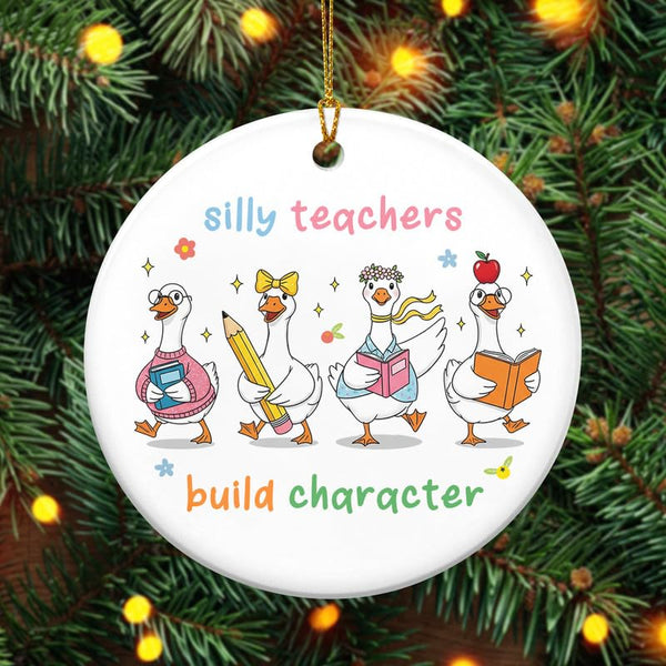 Christmas Funny Teacher Gifts for Women Men - Ceramic Animal Christmas Ornaments 2025 for Tree Decorations