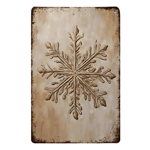Retro Snowflakes Metal Poster, Minimalist Snow Flakes Ornaments Metal Tin