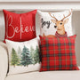 Christmas Decorations, Single Sided Red Plaid Throw Pillow Covers 18x18 Inches Set of 4, Christmas Tree, Snowflakes
