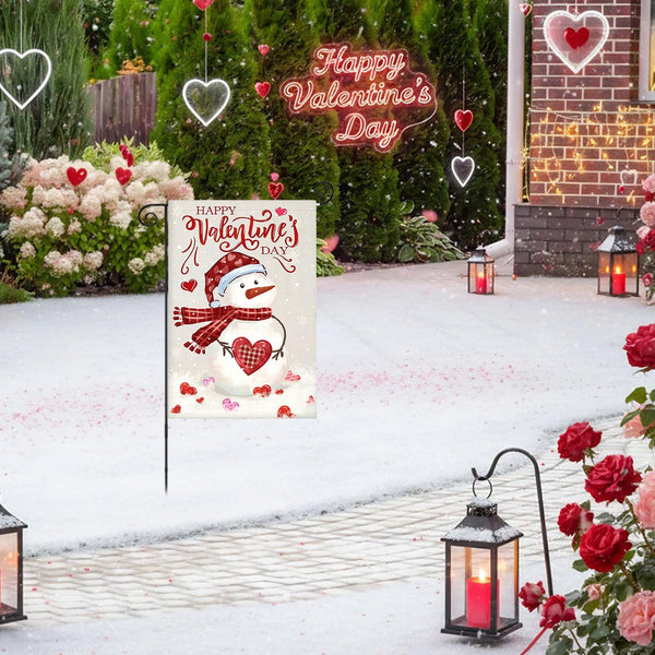 Happy Valentine’s Day Garden Flags 12x18 Inch Single-Side, Watercolor Snowman Small Seasonal Decoration