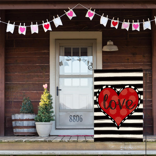 Love Heart Garden Flag 12x18 Inch Outside Single-Side Print, Valentines Day Wedding Yard Decoration