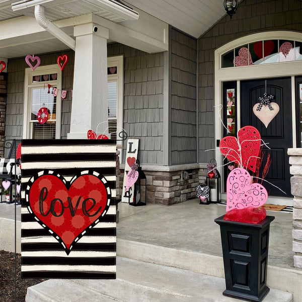 Love Heart Garden Flag 12x18 Inch Outside Single-Side Print, Valentines Day Wedding Yard Decoration