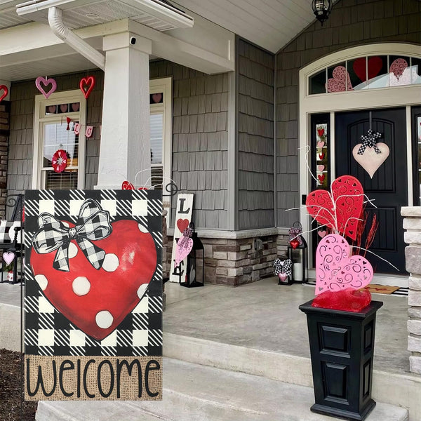 Love Heart Garden Flags 12x18 Inch Vertical Single-Side Print, Welcome Yard Flag for Outside