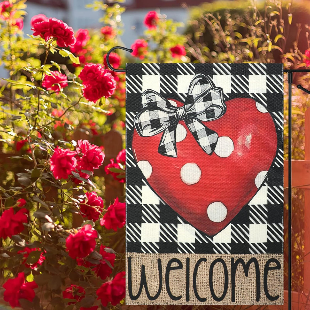Love Heart Garden Flags 12x18 Inch Vertical Single-Side Print, Welcome Yard Flag for Outside