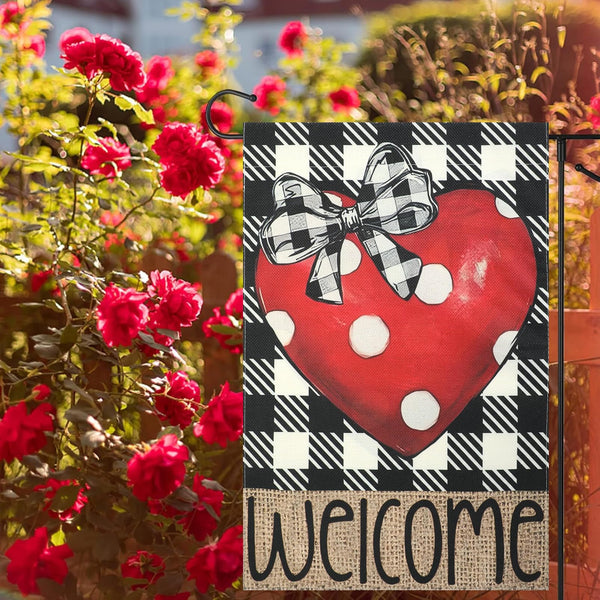 Love Heart Garden Flags 12x18 Inch Vertical Single-Side Print, Welcome Yard Flag for Outside