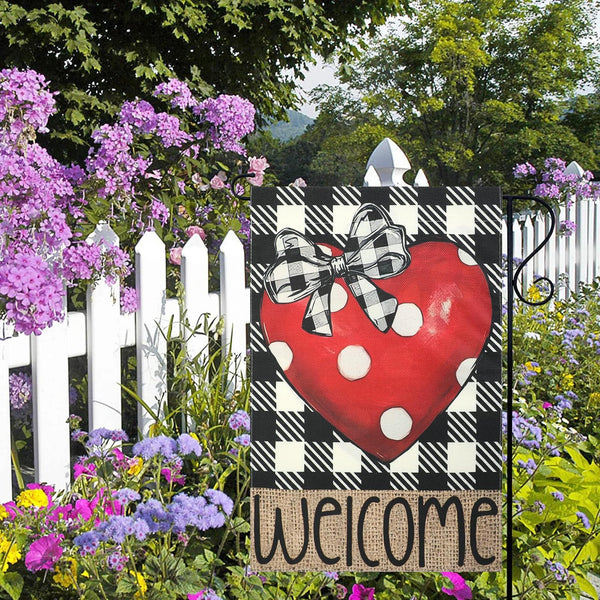 Love Heart Garden Flags 12x18 Inch Vertical Single-Side Print, Welcome Yard Flag for Outside