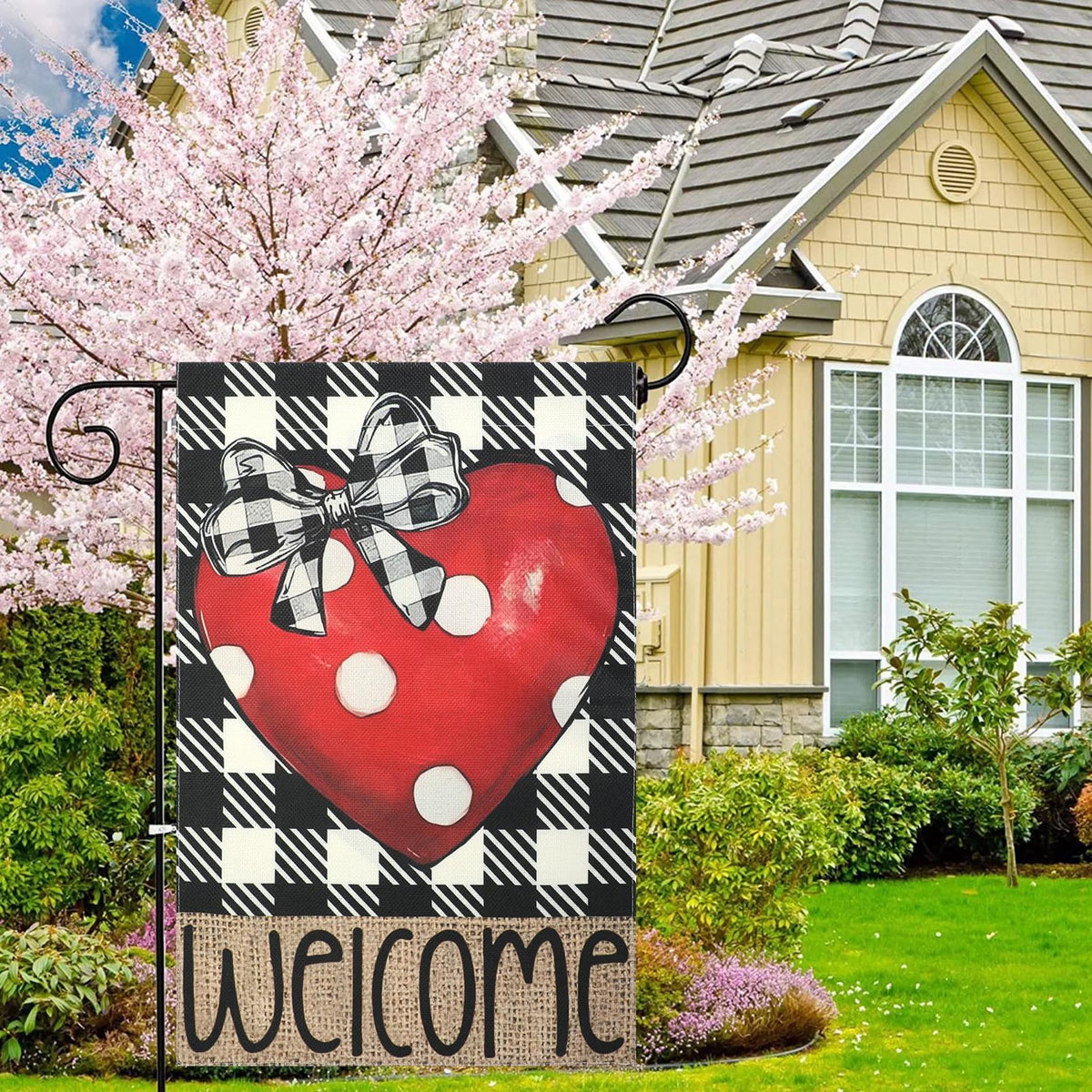 Love Heart Garden Flags 12x18 Inch Vertical Single-Side Print, Welcome Yard Flag for Outside
